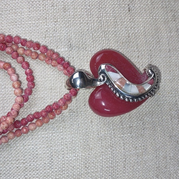 Carolyn Pollack Sterling Silver/Rhodonite Heart Enhancer Pendant - Picture 5 of 13